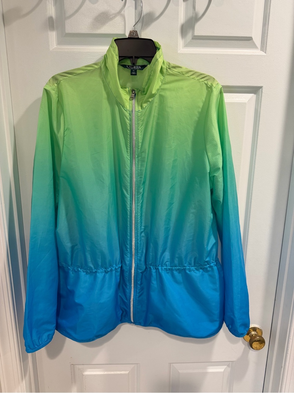 Lauren Ralph Lauren Ombré Lime Green Lightweight Zip Jacket Sz XL
